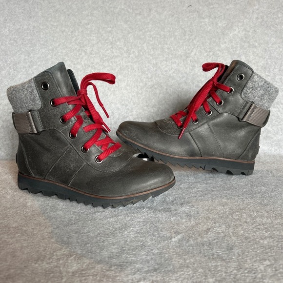 Sorel Shoes - NWOT Sorel Harlow Conquest Gray with Red Lace Women's Waterproof Boots, 8